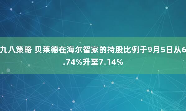 九八策略 贝莱德在海尔智家的持股比例于9月5日从6.74%升至7.14%
